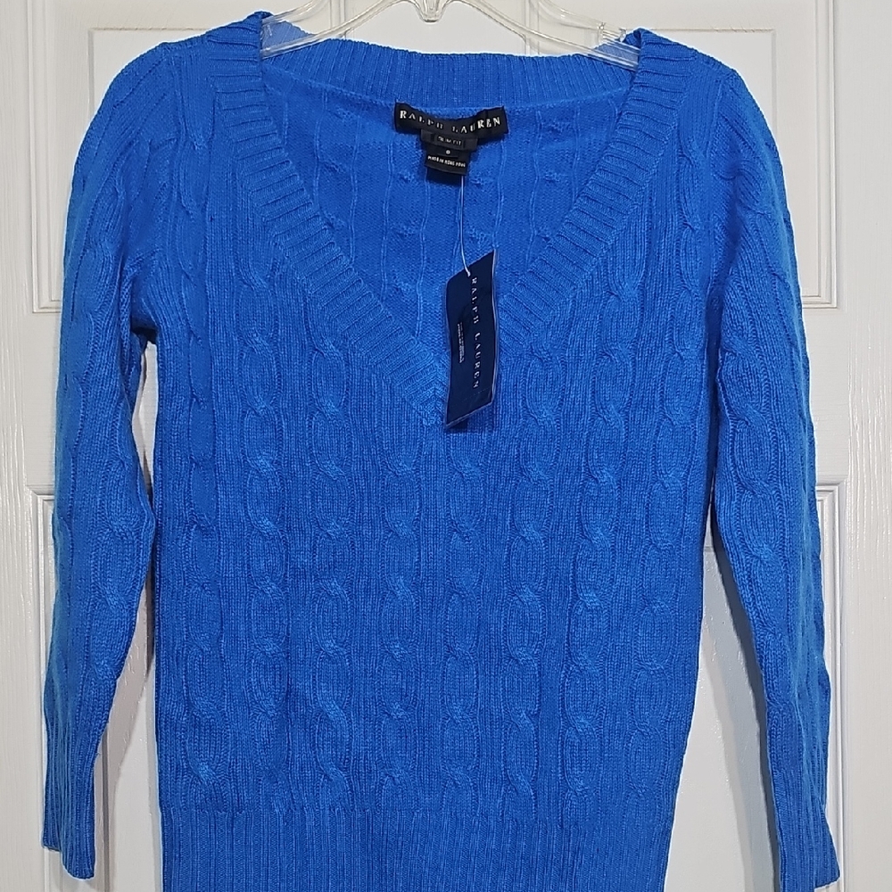 Ralph Lauren Women's Bright Blue V-Neck Sweater